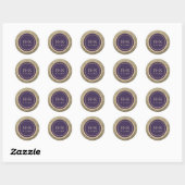 Paars en Gouden Monogram Bruiloft Ronde Sticker (Vel)