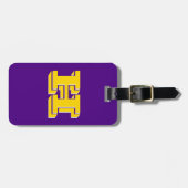 Paars en gouden monogram in varsity-letterstijl bagagelabel (Voorkant horizontaal)