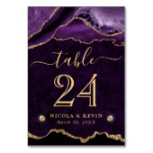 Paars en Gouden Nep Glitter Agate Bruiloft Kaart (Achterkant)