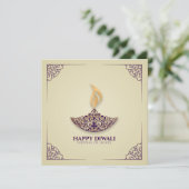 Paars en gouden ornament Happy Diwali Kaart (Staand voorkant)
