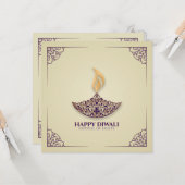 Paars en gouden ornament Happy Diwali Kaart (Voorkant / Achterkant in situ)