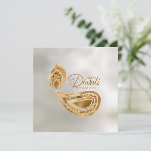 Paars en gouden ornament Happy Diwali Kaart (Staand voorkant)