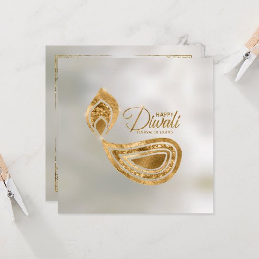 Paars en gouden ornament Happy Diwali Kaart (Voorkant / Achterkant in situ)