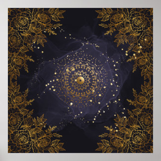 Paars en gouden sierlijke bloemrijke krul poster