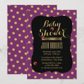 Paars en gouden Stippen Ladybugs-Baby shower Kaart (Voorkant / Achterkant)