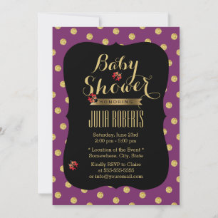 Paars en gouden Stippen Ladybugs-Baby shower Kaart