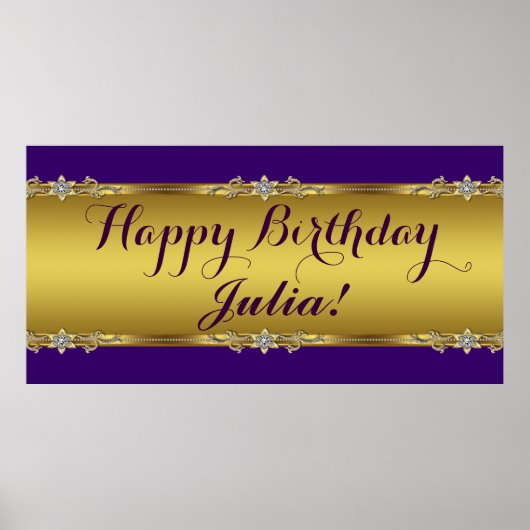 Paars en gouden verjaardagsfeestje poster (Voorkant)