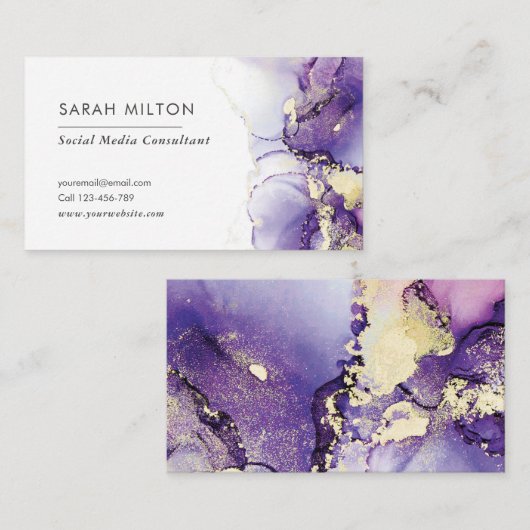 Paars en gouden waterverf visitekaartje (Voorkant / Achterkant)