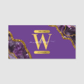 Paars en goudgetijden Glitter Monogram Naamplaatje (Voorkant)