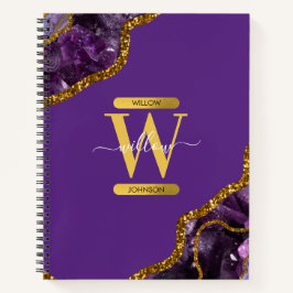 Paars en goudgetijden Glitter Monogram Notitieboek