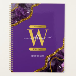 Paars en goudgetijden Glitter Monogram Planner