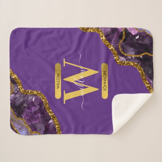Paars en goudgetijden Glitter Monogram Sherpa Deken (Voorkant (horizontaal))