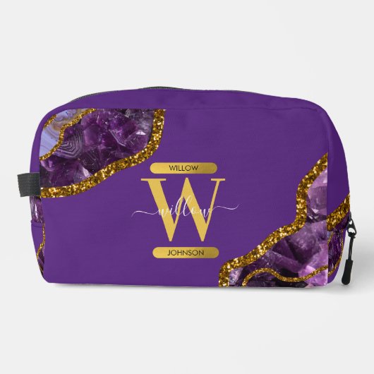 Paars en goudgetijden Glitter Monogram Toilettasje (Voorkant)