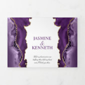 Paars en goudgeweer op witte bruiloft drieluik uitnodiging (Cover)