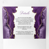 Paars en goudgeweer op witte bruiloft drieluik uitnodiging (Binnenzijde eerst)