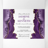 Paars en goudgeweer op witte bruiloft drieluik uitnodiging (Binnenkant midden)