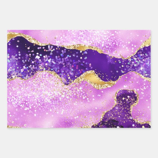 Paars en goudglitter Agate Patroon Inpakpapier Vel (Voorkant)