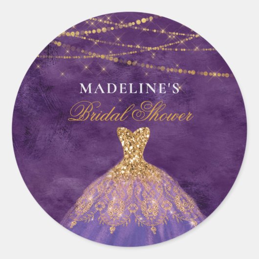 Paars en goudglitter elegant Vrijgezellenfeest Ronde Sticker (Voorkant)
