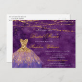 Paars en goudglitter elegant Vrijgezellenfeest Uitnodiging Briefkaart (Voorkant / Achterkant)