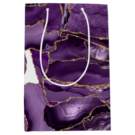 Paars en goudglitteraglaat medium cadeauzakje (Voorkant)