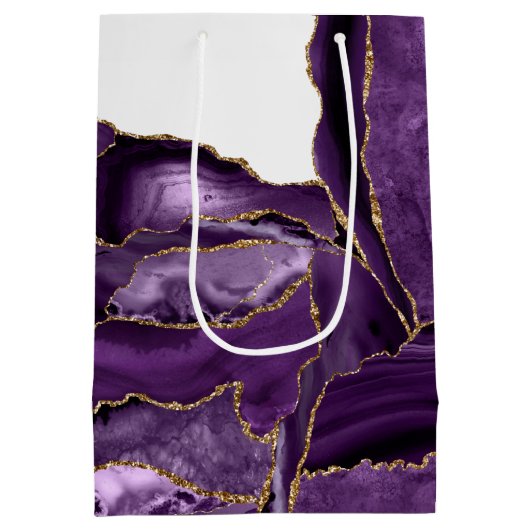 Paars en goudglitteraglaat medium cadeauzakje (Achterkant)