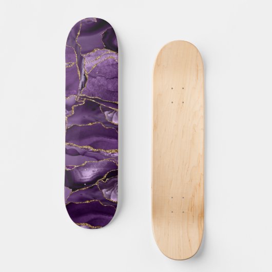 Paars en goudglitteraglaat persoonlijk skateboard (Voorkant)