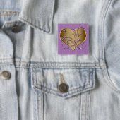 Paars en goudhart vierkante button 5,1 cm (In situ)