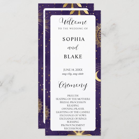 Paars en goudhemelbindingsprogramma (Voorkant / Achterkant)