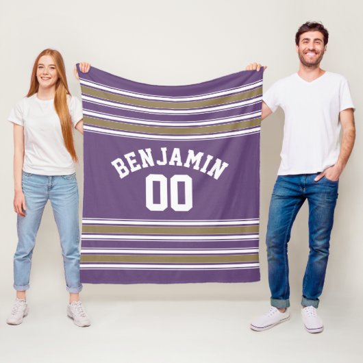 Paars- en goudJersey Stripes Fleece Deken (In situ)