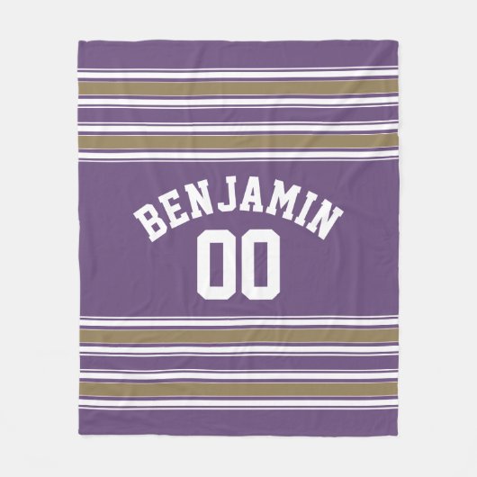 Paars- en goudJersey Stripes Fleece Deken (Voorkant)