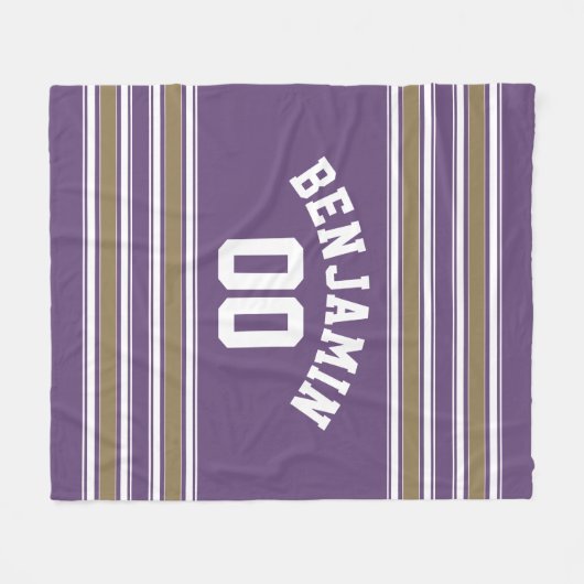 Paars- en goudJersey Stripes Fleece Deken (Voorkant (Horizontaal))