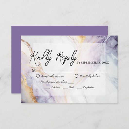 Paars en goudmarmer RSVP-Kaart RSVP Kaartje (Voorkant / Achterkant)