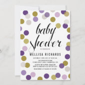 Paars en goudpokken Confetti Baby shower Kaart (Voorkant)