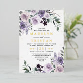 Paars en goudpuin Roos Folie Uitnodiging (Staand Voorkant)