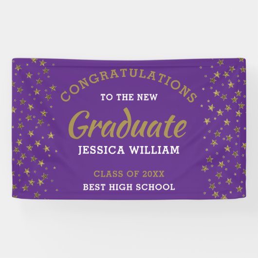 Paars en goudstars Afstudeerder Afstuderen2022 Spandoek (Horizontaal)