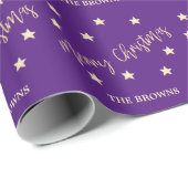 Paars en goudstars kerstpapier cadeaupapier (Rol Hoek)