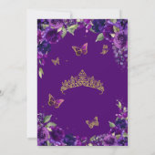 Paars en goudvlinder Floral Quinceanera Kaart (Achterkant)