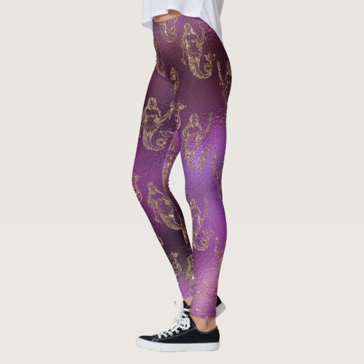 Paars en goudvormig patroon leggings (Links)