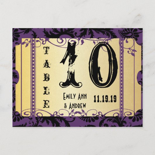 Paars en goudwisselaar Damask-tabelnummer Briefkaart (Achterkant)