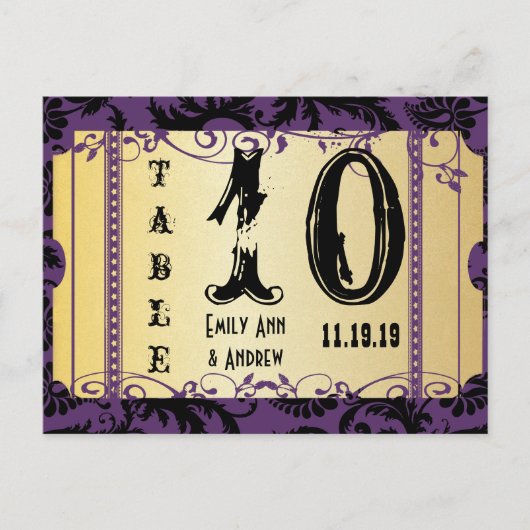 Paars en goudwisselaar Damask-tabelnummer Briefkaart (Voorkant)