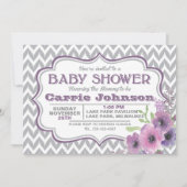  Paars en grijs Baby shower Kaart (Voorkant)