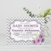 Paars en grijs Baby shower Kaart (Staand voorkant)