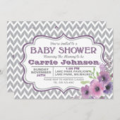 Paars en grijs Baby shower Kaart (Voorkant / Achterkant)