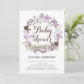  Paars en grijs Baby shower met schoorsteen Kaart (Staand voorkant)