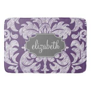 Paars en grijs  Damask Patroonmonogram Badmat