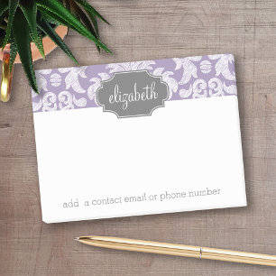 Paars en grijs Damask Patroonmonogram Post-it® Notes