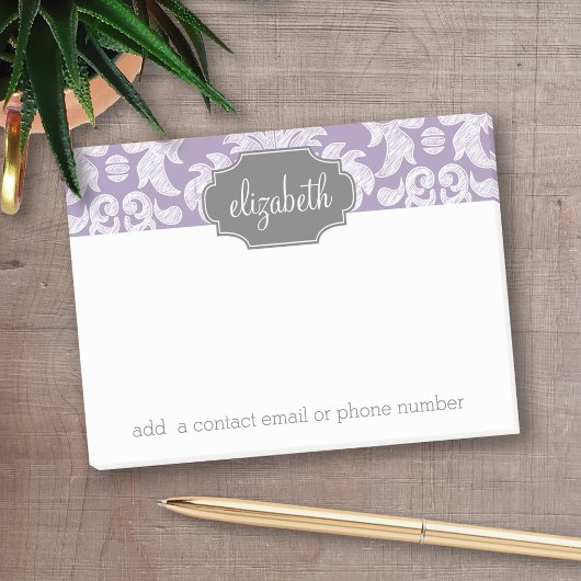 Paars en grijs Damask Patroonmonogram Post-it® Notes
