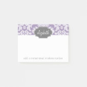 Paars en grijs Damask Patroonmonogram Post-it® Notes (Voorkant)