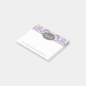 Paars en grijs Damask Patroonmonogram Post-it® Notes (Schuin)