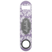 Paars en grijs Damask Patroonmonogram Speed Flessenopener (Voorkant)